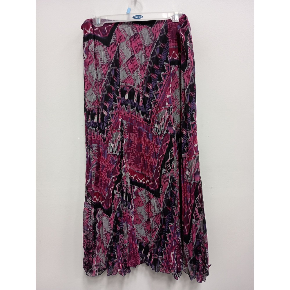 Lark Lane Maxi‎ Skirt Womens 12 Pink Abstract Pleated BOHO Whimsygoth Chiffon - Picture 9 of 11